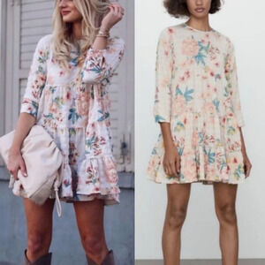 Zara The Sharon Tiered Floral Dress Crepe Sz XS